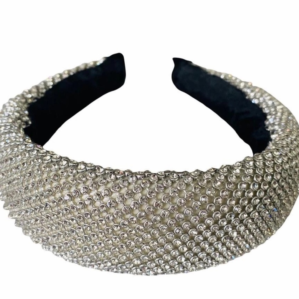 Auth ZARA Silver Sparkly Headband with Rhinestone Mesh Hair Accessory.